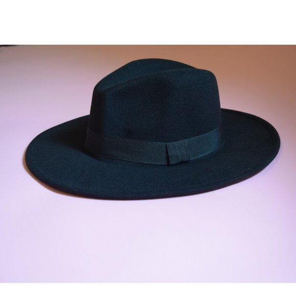 BLACK WIDE BRIM FEDORA HAT - Picture 4 of 4